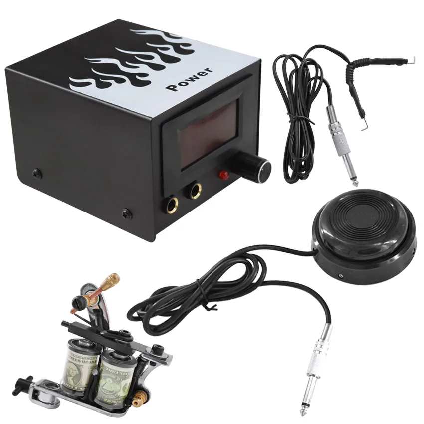 Tattoo Power Supply Kits with Rotary Machine Gun Foot Pedal Clip Cord