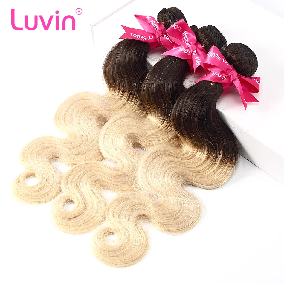 

Luvin Ombre Blonde Brazilian Body Wave Hair 100% Remy Human Hair Weave Bundles Color T#1B/#613 Free Shipping