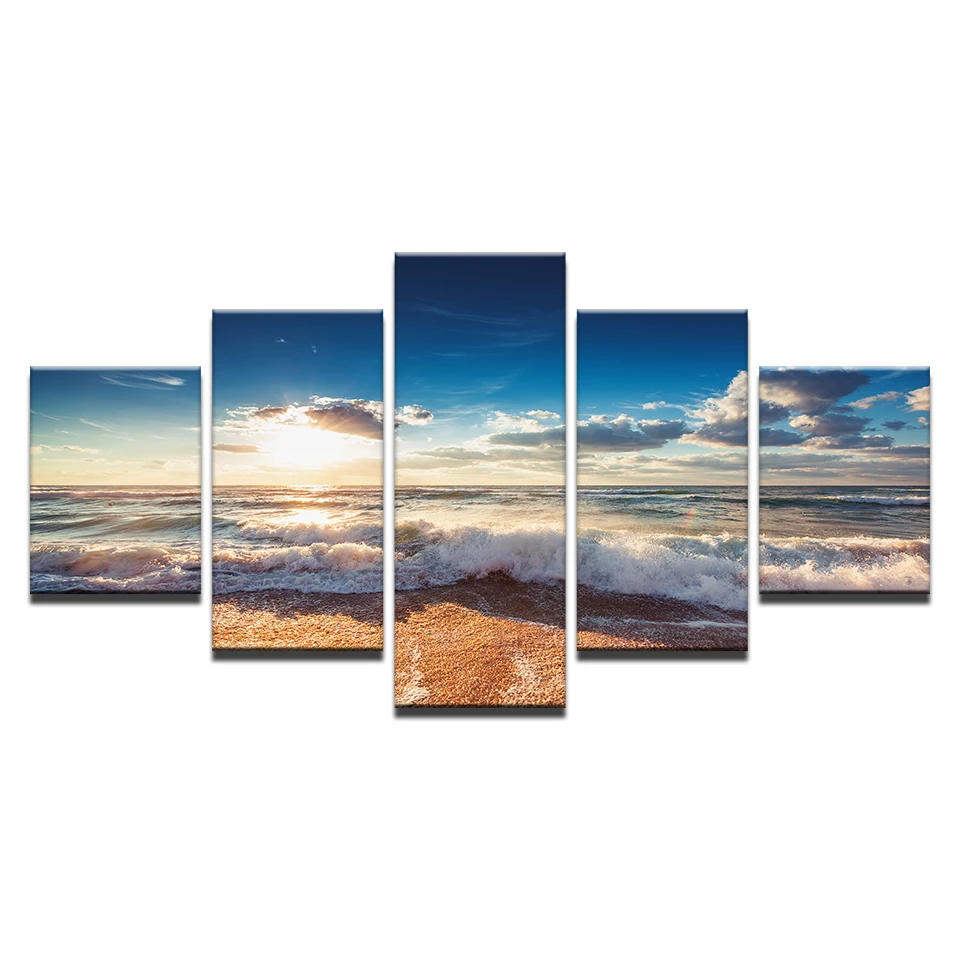Wall-Art-Canvas-Print-Paintings-Home-Decor-Framework-5-Pieces-Sunshine-Beach-Sea-Waves-Seascape-Pictures (3)
