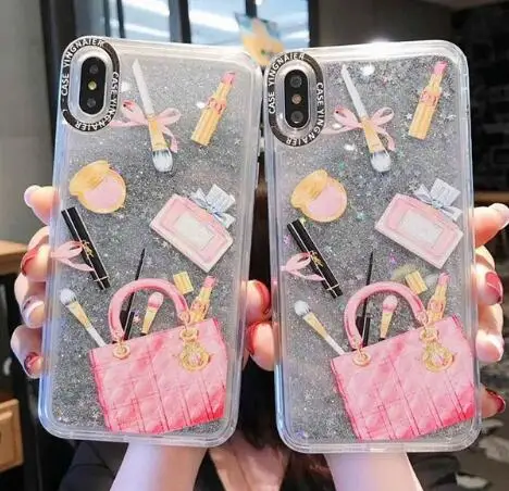 

Luxury Cosmetic Makeup Pattern Bling Glitter Quicksand Phone Case For iPhone 6 6S 7 8 Plus XS Max XR XS Case Coque Cover