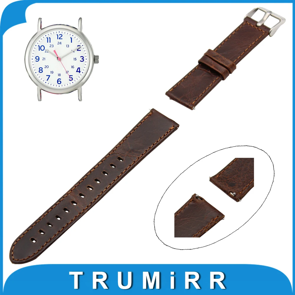 20mm 22mm Genuine Leather Watch Band Quick Release Strap Spring Bar for Timex Weekender Expedition Men