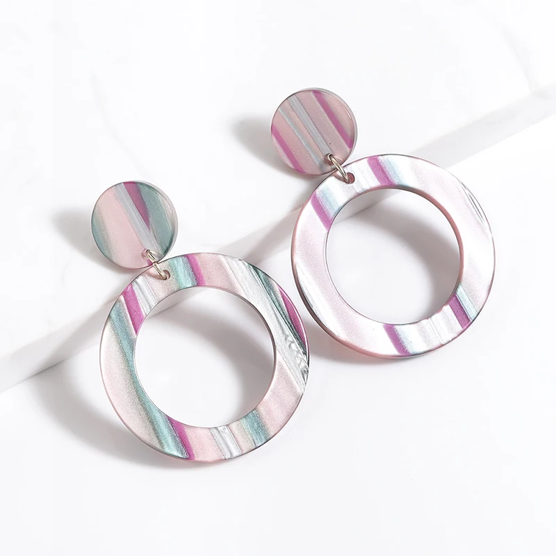

Elegant Geometric Statement Acrylic Earring For Women Dichroic Striped Bohemian Female Brincos Charm Circle Drop Dangle Earrings
