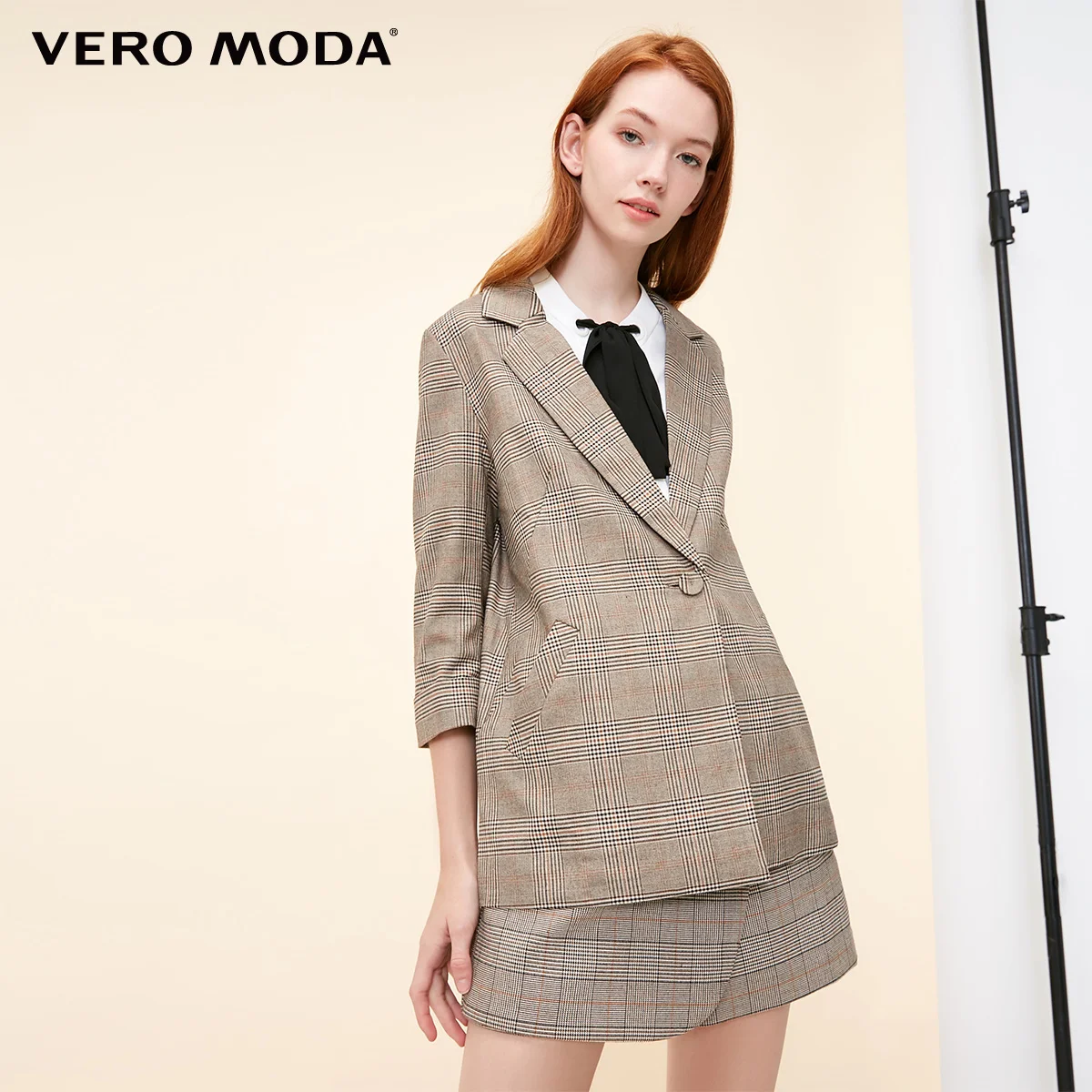 Vero Moda Женская новая клетчатая с одной пуговицей 3/4 рукавами пиджак Длинный блейзер | 318308501 - Цвет: Caramel camel s