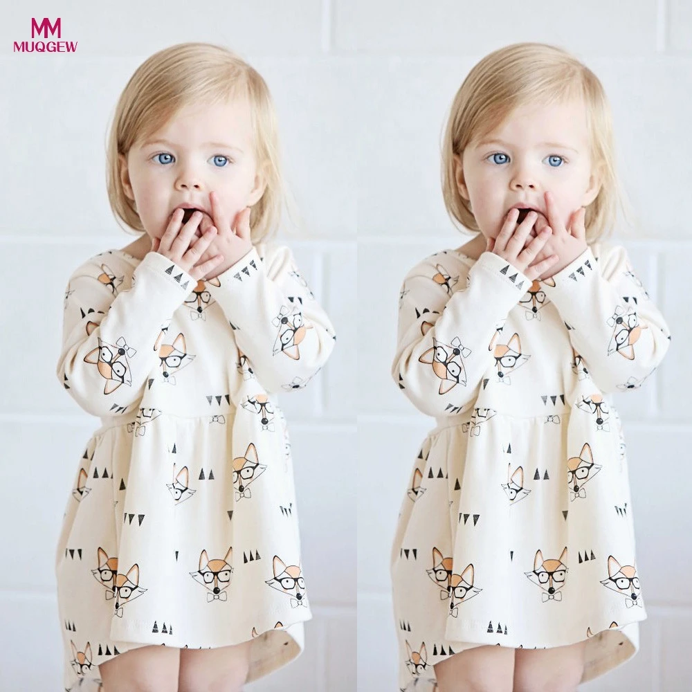 

Hot Sale Toddler Baby Kids Girls Fox Cartoon Print Princess Dress Clothes Autumn Casual Long Sleeve Mini Dress Outfits Vestidos
