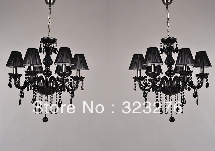 Free Shipping Elegance Black Crystal With 6 Fabric Shades Pendant