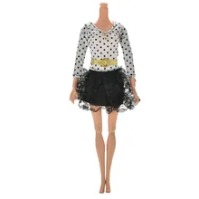 2016 Factory Price Dress For Barbies White Black Dresses Long Sleeves Dots Lace Dolls Clothes with