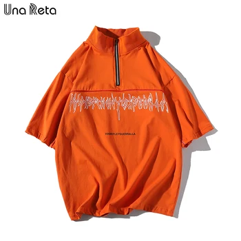 

Una Reta Mens T Shirts Street style New Arrivals Zipper design Casual Loose Tops Tees Mens Hip Hop printing Summer T shirs Man