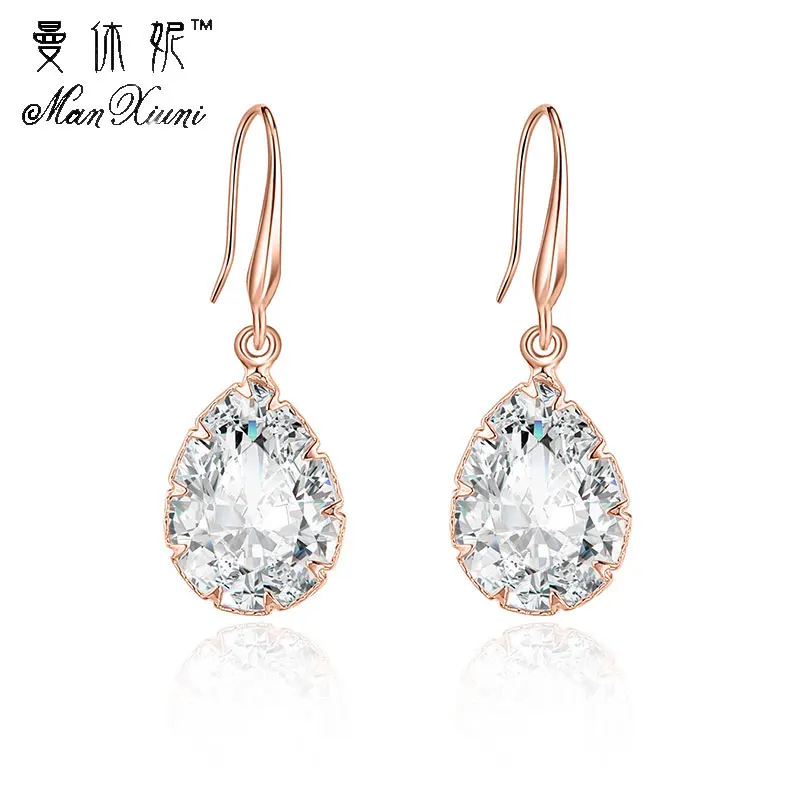 

Gold Color Earrings Green Water Drop pendiente CZ Stone Pierced Dangle Earrings Women Long Drop Earrings fashion jewelry