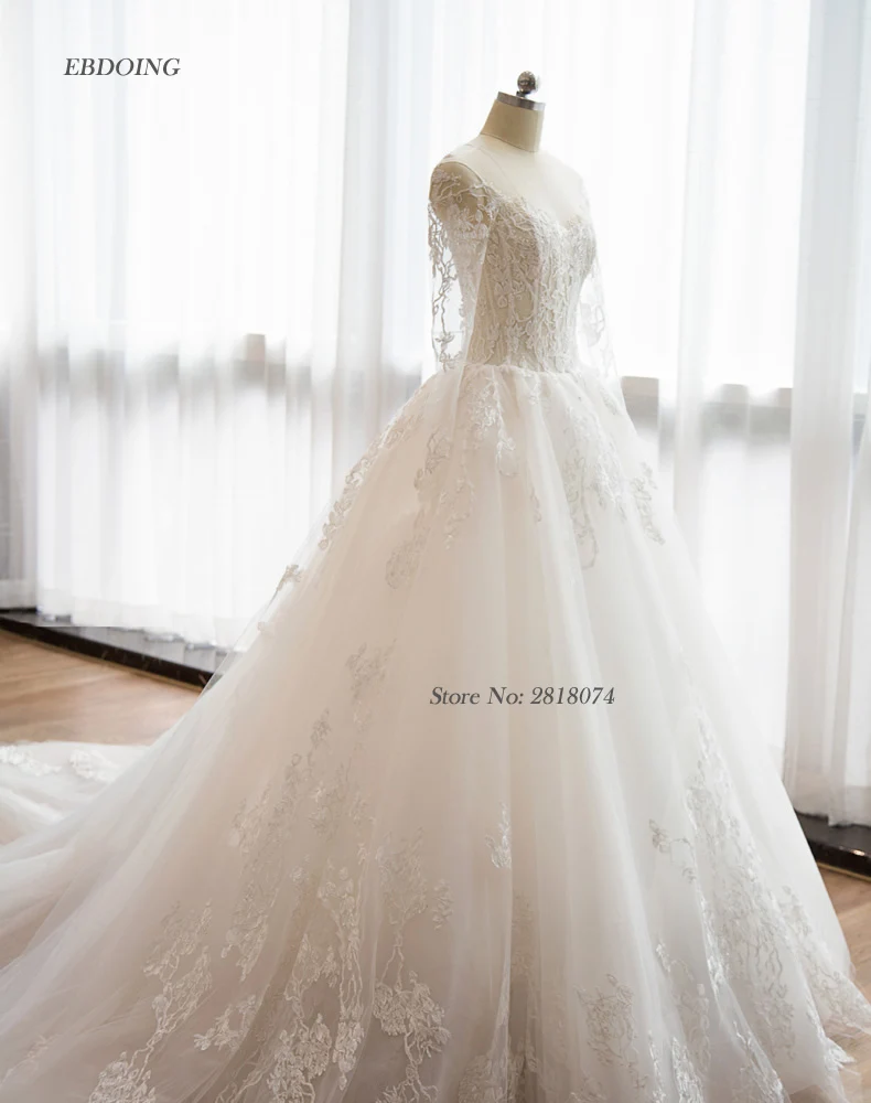

Amazing O-neck Neckline Wedding Dress A-line Full Sleeves Bride Gown Vestidos De Novia With Lace Appliques Beading