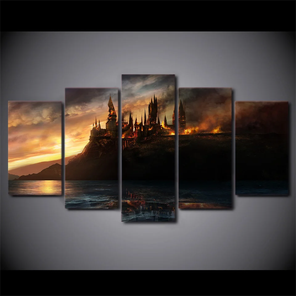 5 Panel HD Printed Framed Harry Potter Castle Wall Canvas Art Modern