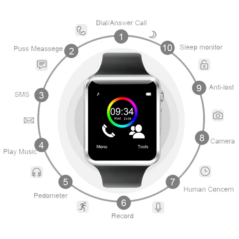 LEMADO A1 Bluetooth Smart Watch with SIM Camera Sport Smartwatch For Men Sleep Monitoring For Android Smartphone Russia T15