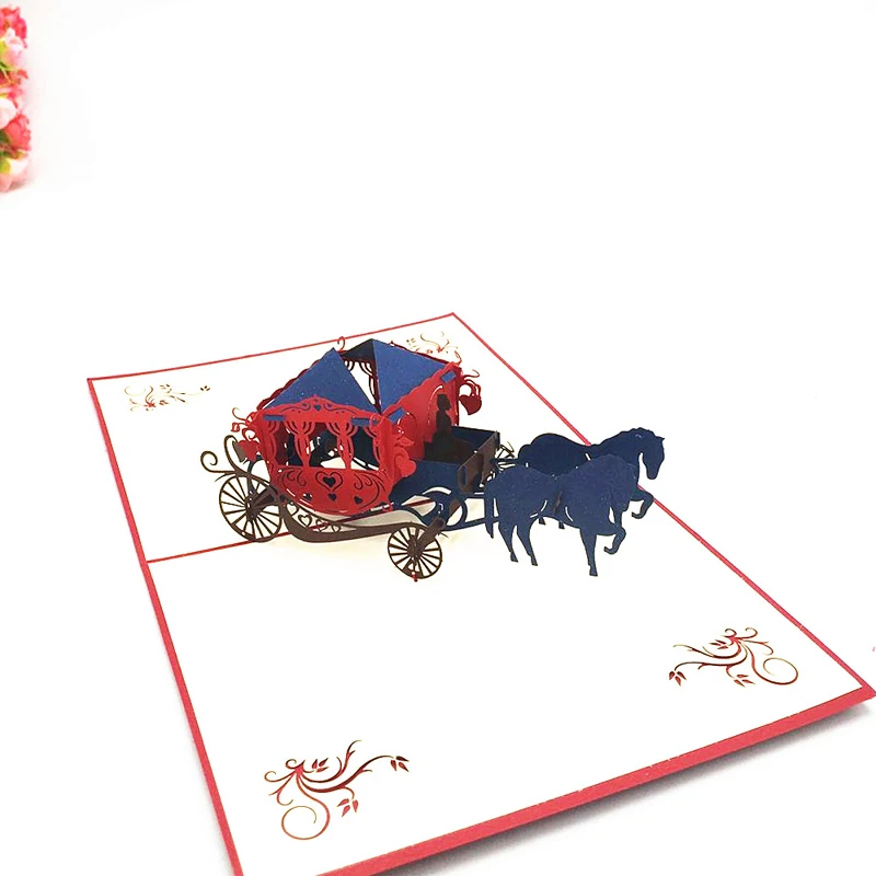3D Pop Up Paper Laser Cut Greeting Cards Creative Handmade Kirigami Wedding lnvitations Love Carriage Postcards Wishes Gifts