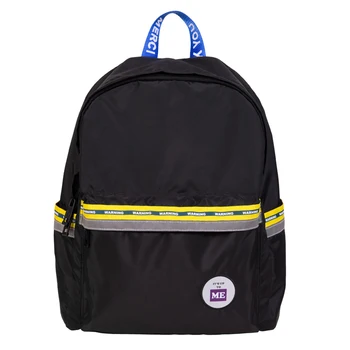 

2019 new black nylon reflective backpacks with "warning"for traveling large school bags for teenagers in LINE series(FUN KIK)