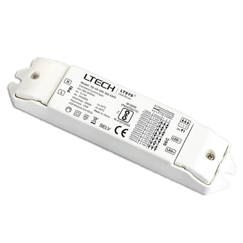 TD-10-350-700-E1P1 Постоянный ток Triac регулируемый светодиодный трансформатор 200-240VAC вход