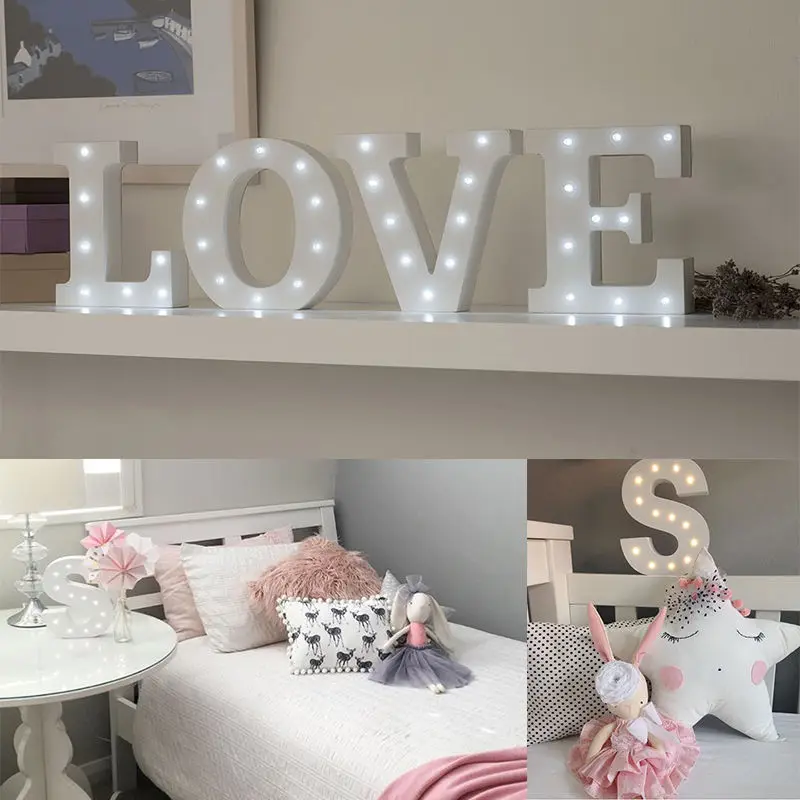 A Z White Wooden Led Letter Lights Sign Alphabet Night Lights Indoor Wall Desk Decor Craft For