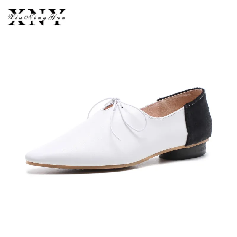 XIUNINGYAN Lady Shoes Luxury 2018 Autumn New Lady Shoes Work Casual Women Comfortable Pointed Toe Flat Plus Size Leather Shoes