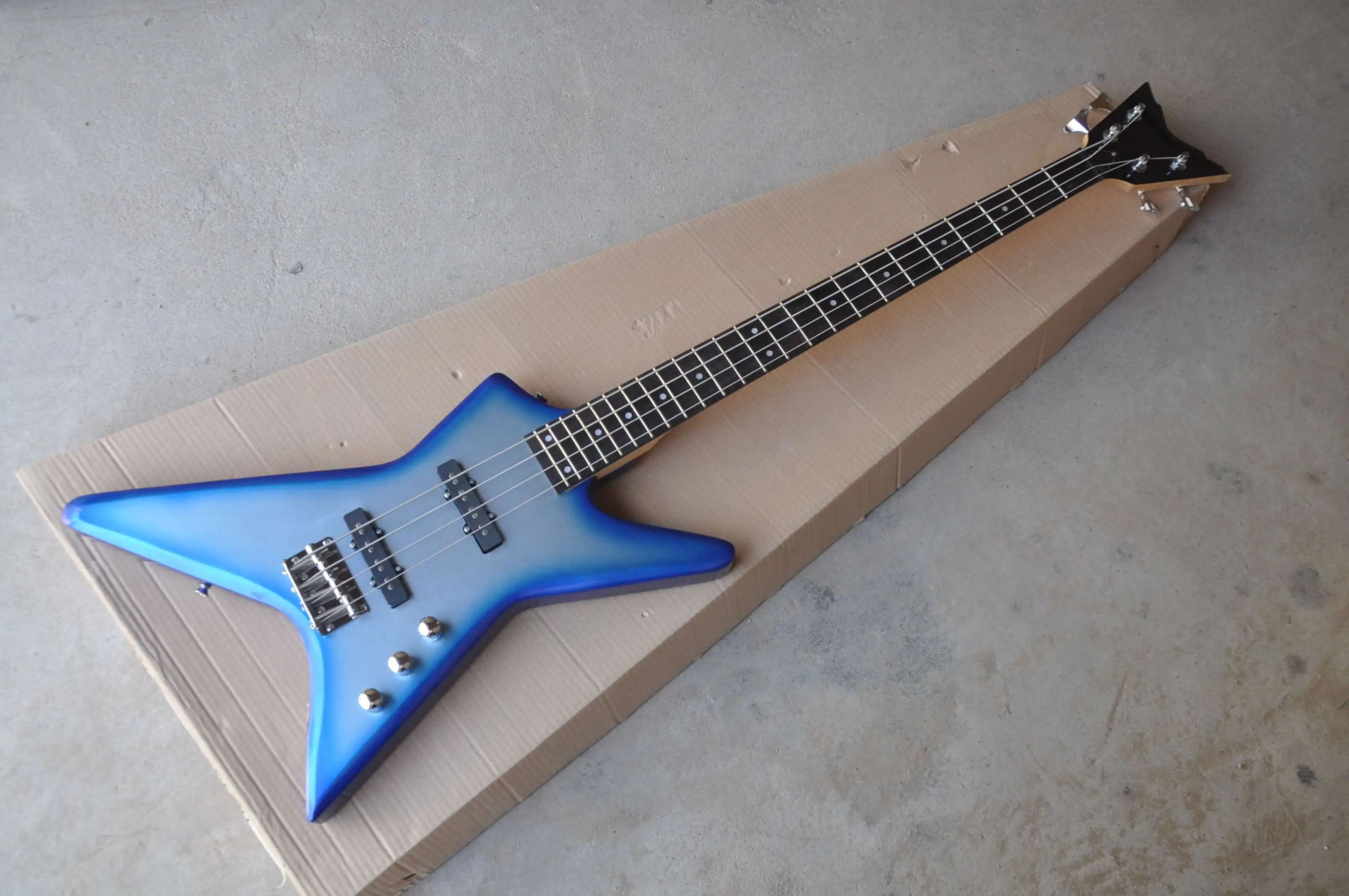 Factory custom 4 strings Blue body electric bass guitar with Chrome hardware, rosewood fingerboard,can be customized
