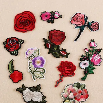 

1PC Rose Flower Leaves Embroidery Iron On Applique Patch Sew On Patch Craft Sewing Repair Embroidered Hat Bag Jeans Patches