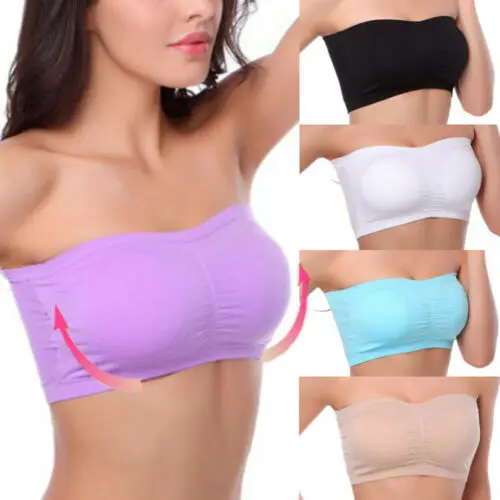 

2019 Women Padded Strapless Tube Top Cropped Stretchable Spandex Elastic Tube Tops Bandeau Stretch Ribbed Basic Layering