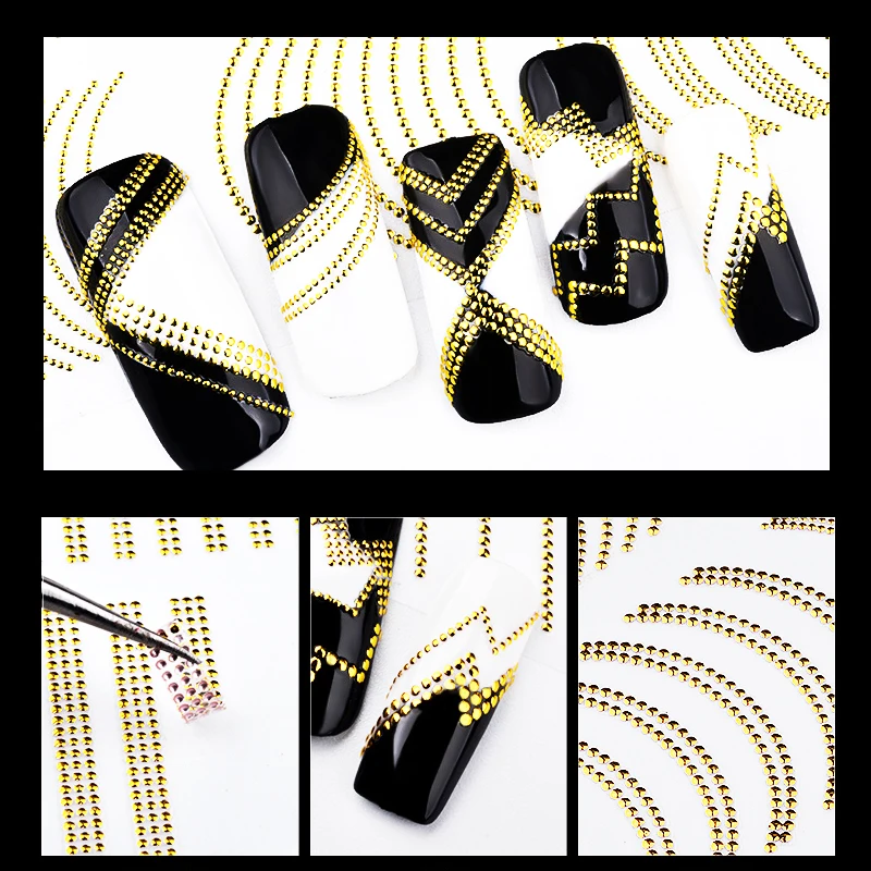 

Gold Color Round Dot Nail Art Sticker Mixes Line Strip Wave Nail Sticker Metal Dots Effect Self-Adhesive Sticker Nails Art LBN