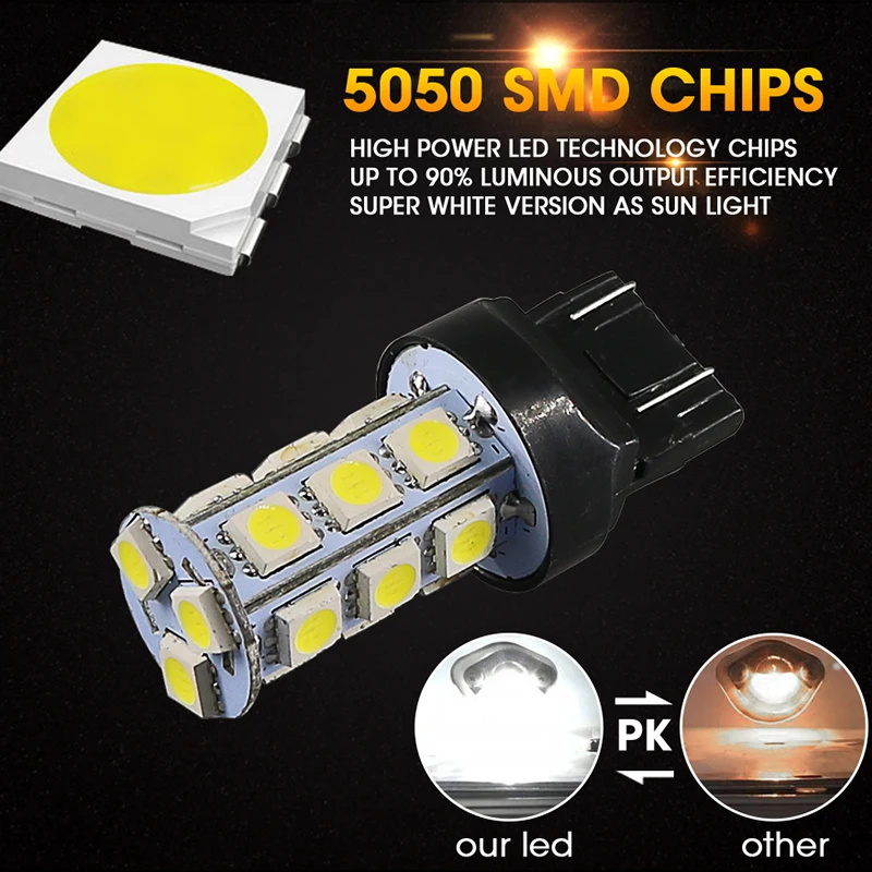 Roadot 2 шт. 7440 5050 18 SMD белый 6000 K ходовые огни Сигналы поворота для автомобиля