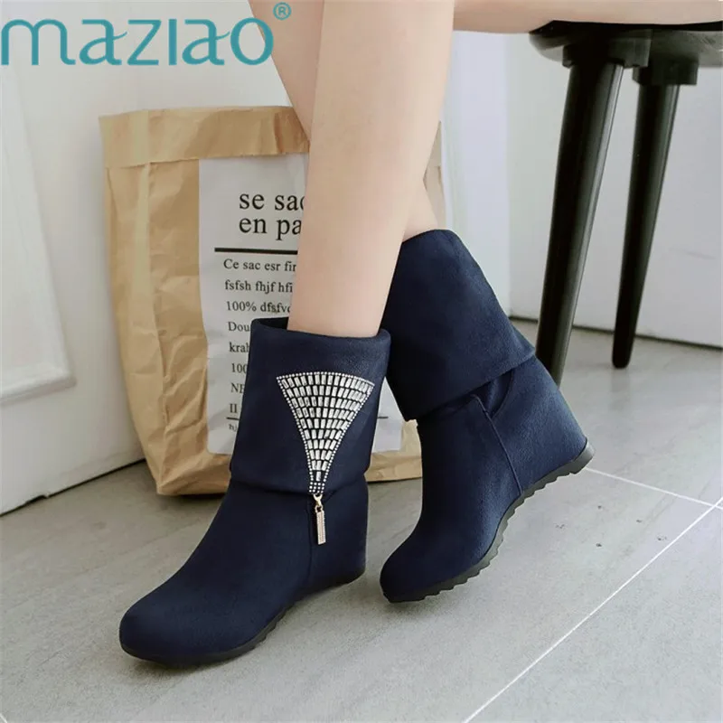 

New Fashion Sexy Women's Ankle Boots Slip on High Heels Platform Snow Boots Round Toe Rhinestone Ladies Shoes MAZIAO