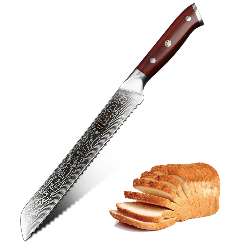 

New XINZUO 9''inch Bread Knife Damascus Steel VG10 Damascus Steel Blade Sawtooth Knives Kitchen Knife with Rosewood Handle