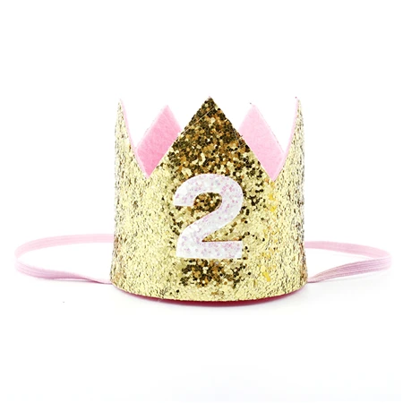 Милый ребенок День рождения Кепки Обувь для мальчиков Обувь для девочек принцессы корона номер 1st От 2 до 3 лет Партия Hat Блеск День Рождения повязка Baby Shower - Цвет: J