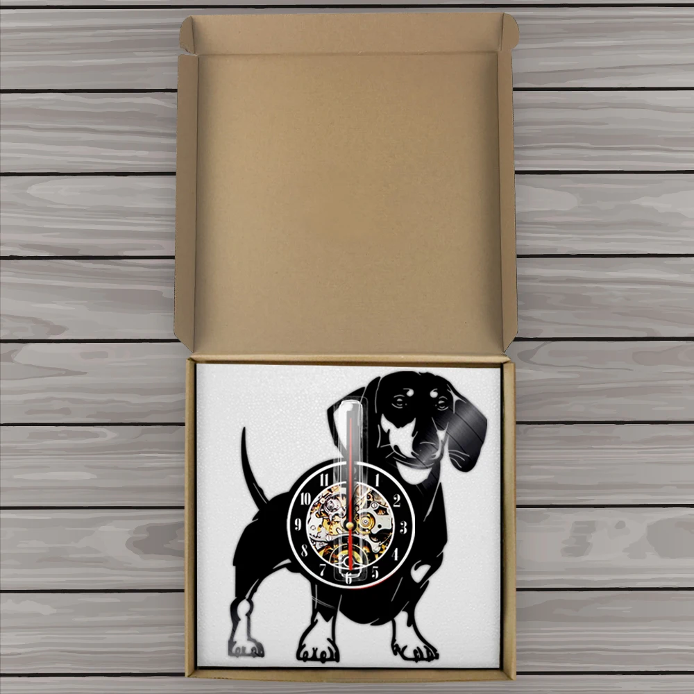 Billige Dackel Hund Vinyl Wanduhr Hund Welpen Tier Uhr Wirehaired Dackel Pet Shop Wand Kunst Dekor Geschenk Für Haustier Liebhaber