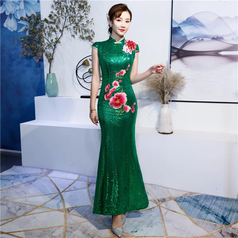 S-4XL Свадебная вечеринка Cheongsam китайский стиль женские элегантные сексуальные макси Ципао вечернее платье тонкий длинный халат Ретро Vestido
