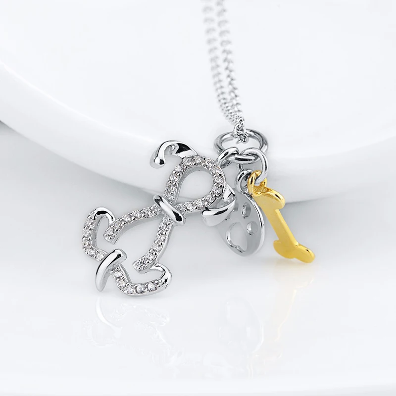 925 стерлингового серебра щенок собака кулон с печатью Лапы Ожерелье с милыми животными заявление цепочка на шею для женщин ожерелье подарок ювелирных изделий