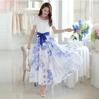 

2018 New Arrival Summer Women Dress O-neck Chiffon Patchwork Dress print Bow Cute Summer Dress ladies plus size