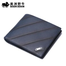 BISON DENIM High Quality Men Wallet Genuine Leather Cowhide Brand Credit Card Wallet Large Capacity Men’s Wallet Free Shipping