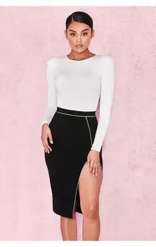 

Top Quality Girl Sexy Open Fork Knee Length Back Zipper Bandage Skirt Women Pary Fashion Skirt