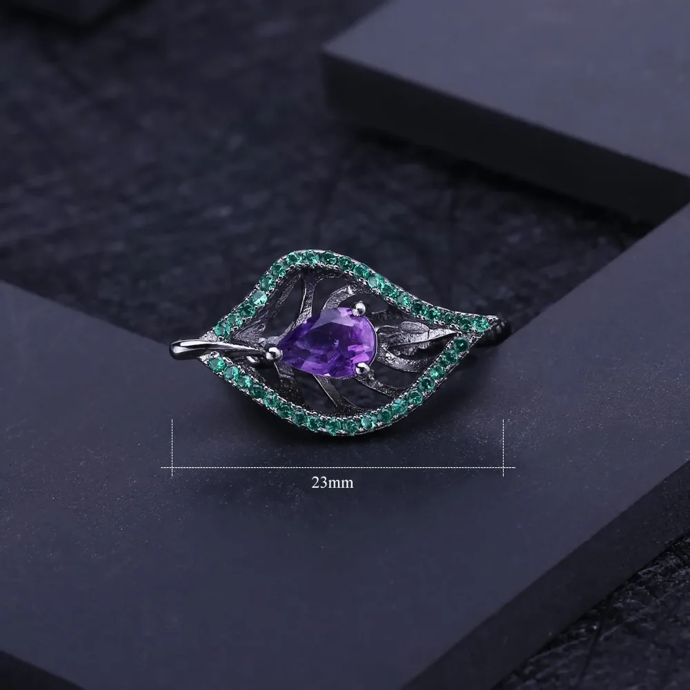 GEM'S BALLET, 0.70Ct, натуральный фиолетовый аметист, драгоценный камень, в форме листа, кольцо, 925 пробы, серебряное, неоготическое кольцо для женщин, хорошее ювелирное изделие