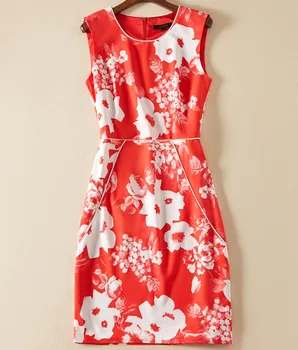 

Luxury Flower Print Women Dress Elegant O-Neck Sleeveless Casual Dresses K1253