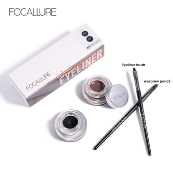 

FOCALLURE 2pcs / set waterproof Black eyeliner gel cream professional eyebrow gel brown eyeliner gel with brushes beauty makeup