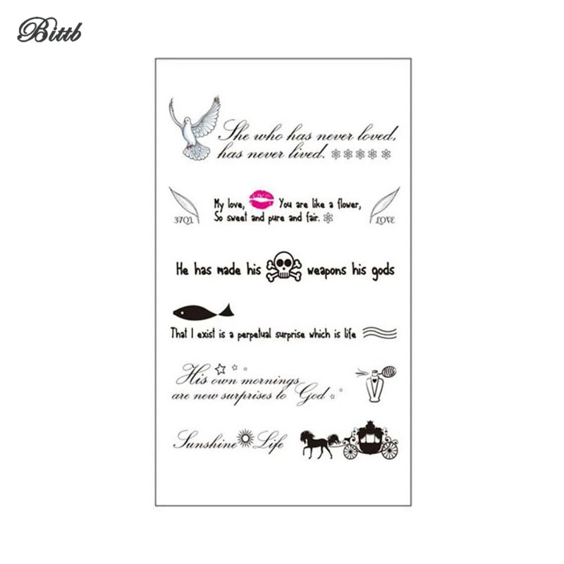 Bittb 12Pcs Retro Letter Pigeon Lip Skull Carriage Patterns Waterproof Body Tattoo Sticker Fake Temporary Paster Art Foil | Красота и
