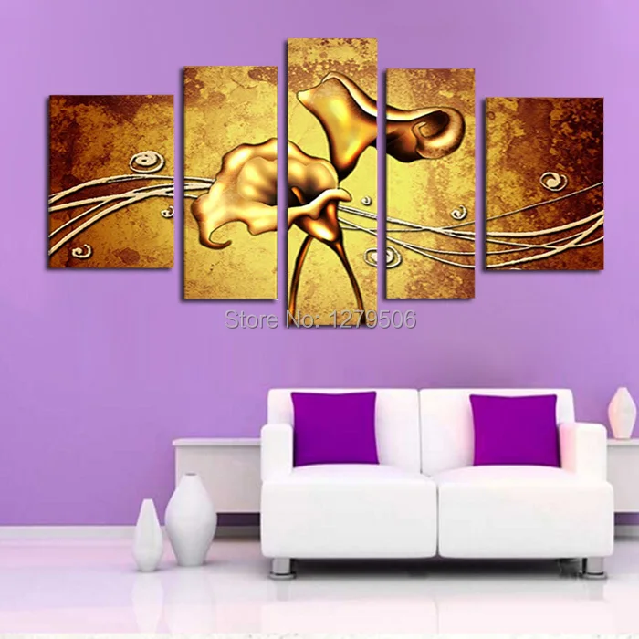 Golden Flower 5 Screen Gift HAND PAINTED Pop canvas Modern Decorative Portfolio Abstract art Dance Beautiful oil paintings 260 | Дом и сад