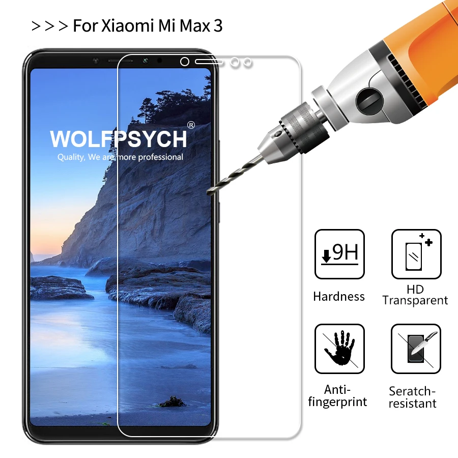 WOLFPSYCH 2.5D Tempered Glass For Xiaomi Mi Max 3 9H Clear Protective Film Anti Scratch Screen Protector Max3 | Мобильные телефоны