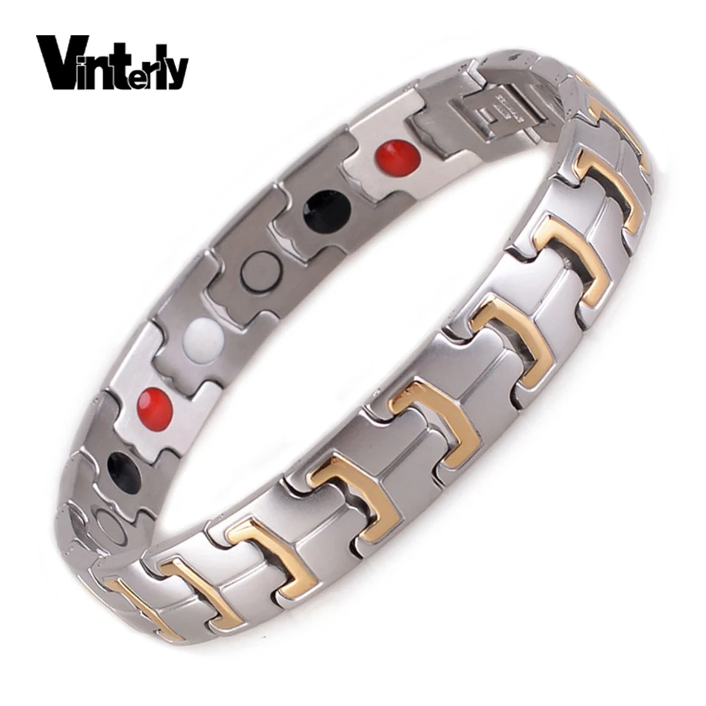 

Vinterly Germaniu Magnetic Mracelet Men Gold Color Jewellery Stainless Steel Bracelets Bangles Chain Link Bracelet for Men 2018