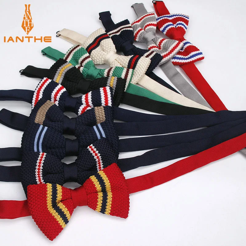

2018 Brand New Mens Knit Bowtie Wedding Butterfly For Men Neckwear Bowties Designer Knit Vintage Stripe Fashion Pattern Bow Tie