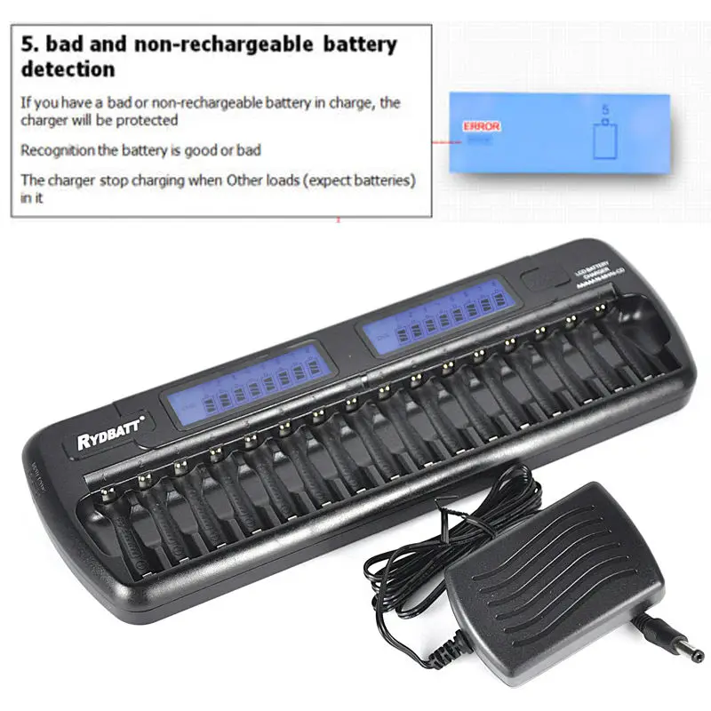 

Certificated Built-in IC Protection Smart LCD Intelligent Battery Chargers AA AAA Ni-MH Ni-Cd 16-bay 16-Bank cargador pilas aa