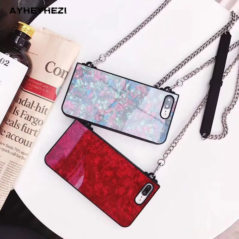 

Girls fashion Handsfree crossbody Phone soft Case Cover with Strap long chain For iPhone XS X 8 7 6S 6 plus cover case instacool