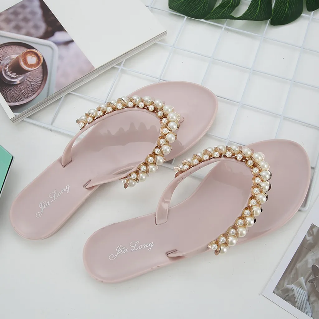 

Bailehou Women Slippers Beach Slippers Flip Flops Sandals Women Pearl Fashion Slippers Ladies Flats Shoes Free shipping 9.18