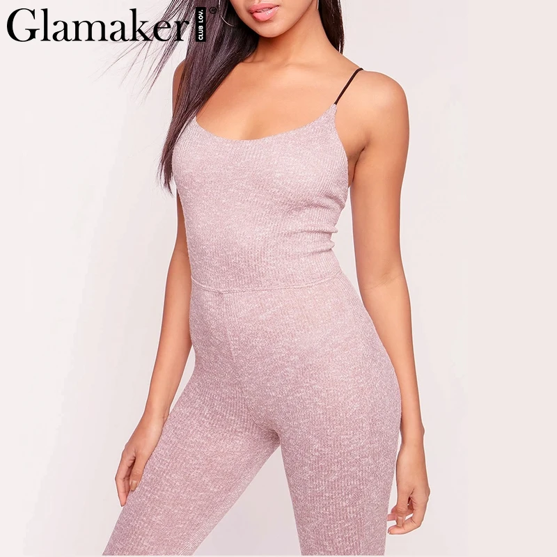 Glamaker Lace up knitted slim sexy women playsuit High waist backless elegant spring jumpsuit Summer casual club romper overall