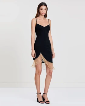 

Women Bandage Dress 2019 Summer Backless Tassles Celebrity Club Dresses Black Sexy Bodycon Bandage Dress Party Vestidos F-141