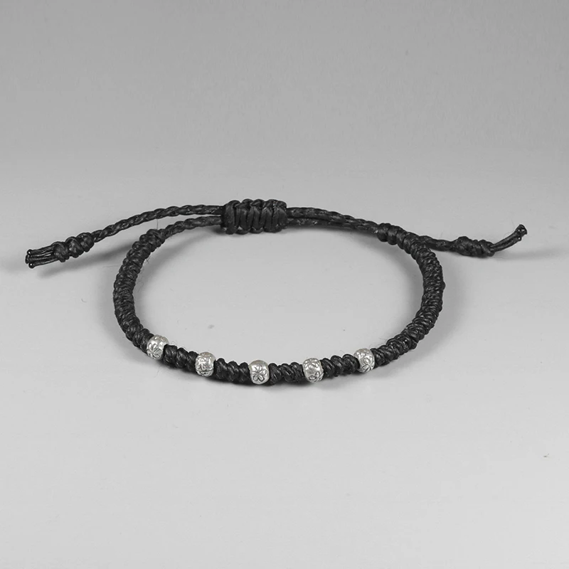 Handmade Ethnic Braided Bracelet For Men Wax Rope String Bracelet 925