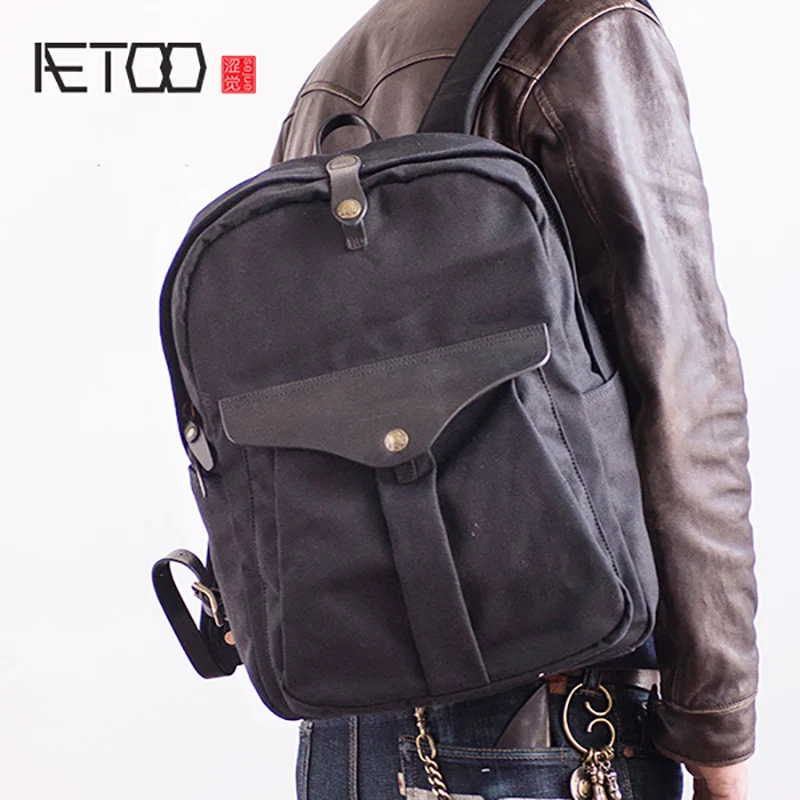 

AETOO Luxury! Woven canvas with cowhide all copper hardware retro shoulder bag