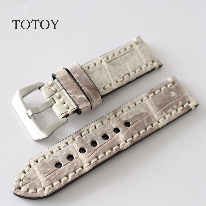 

TOTOY Handmade American Crocodile Leather Strap 20MM 22MM 24MM 26MM Leather Watch Band Suitable for PAM111 441Men Watch Strap